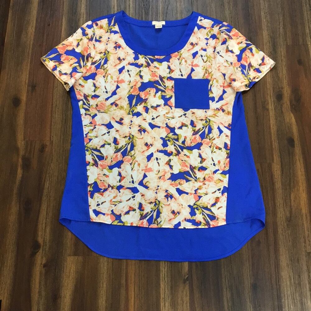 J Crew Floral Royal Blue Pocket Blouse